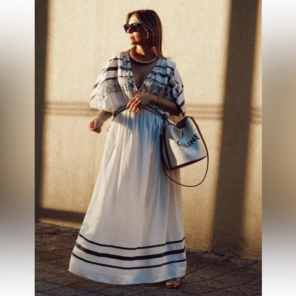 ZARA EMBROIDERED COTTON LONG DRESS NWT - Picture 10 of 14